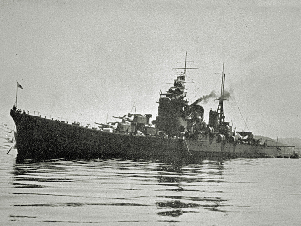 De Japanse Myoko-klasse zware kruiser Imperial Japanese Navy (IJN) Nachi (1928-1944). Nam deel aan de slag in de Javazee tussen 27 februari en 1 maart 1942.